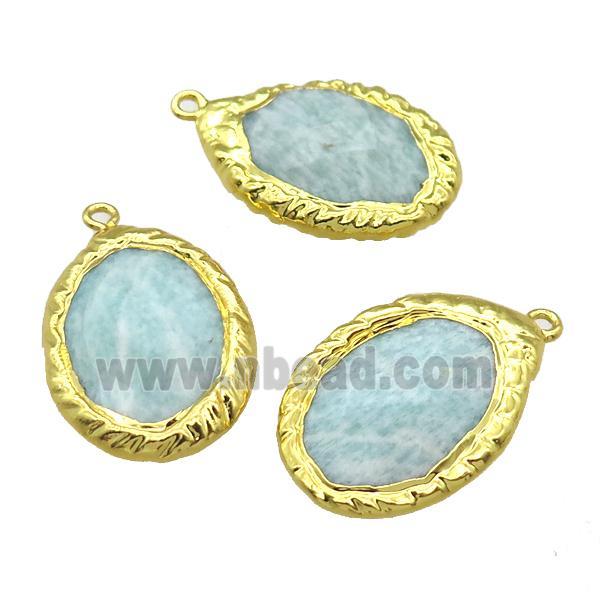 green Amazonite oval pendant, gold plated