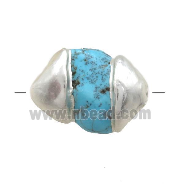 blue Magnesite Turquoise beads, freeform, silver plated