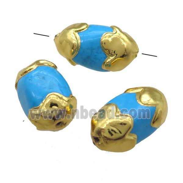 blue Magnesite Turquoise beads, freeform, gold plated