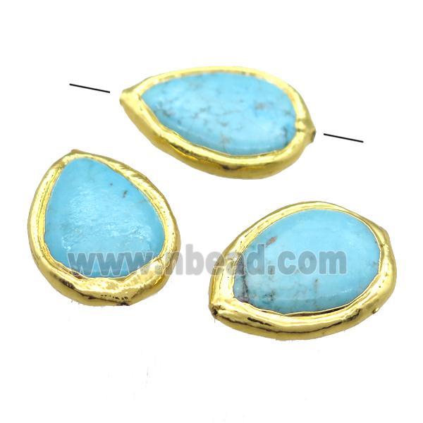 blue Magnesite Turquoise teardrop beads, gold plated
