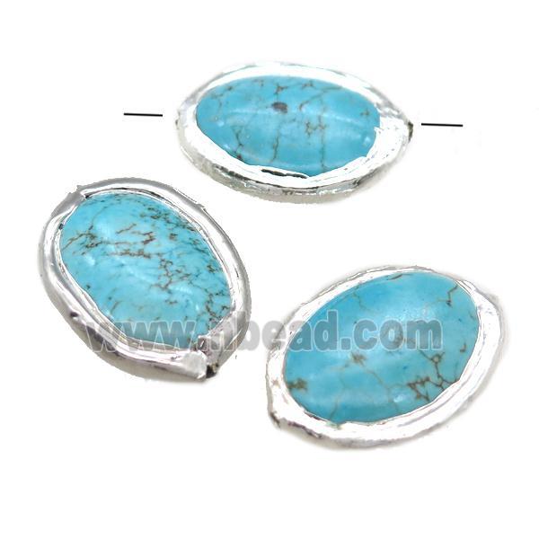 blue Magnesite Turquoise oval beads, silver plated
