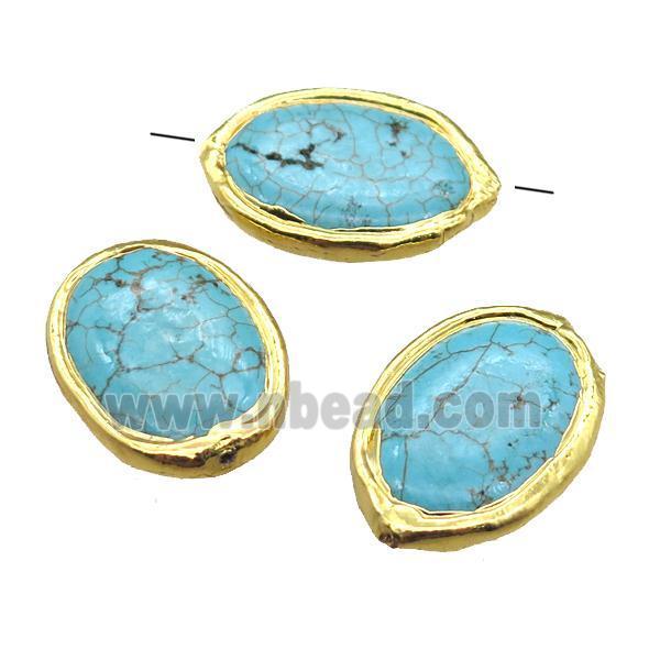 blue Magnesite Turquoise oval beads, gold plated