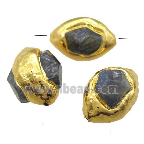 Labradorite Beads, freeform, gold plated