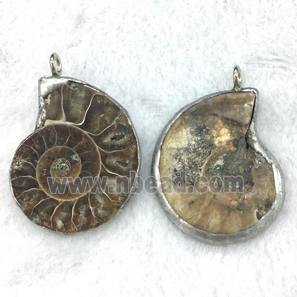 Ammonite Fossil pendant, tin-plating
