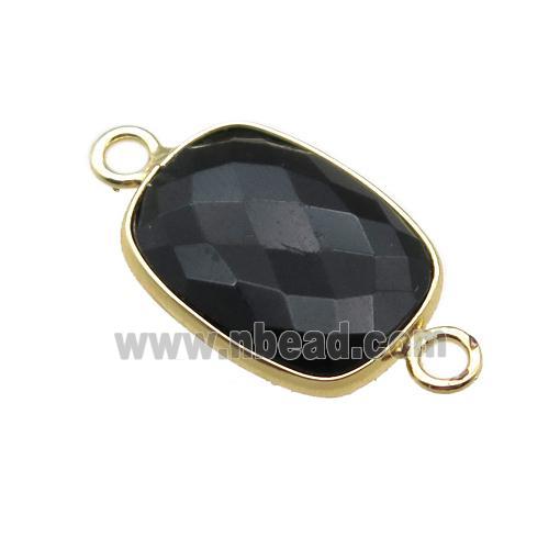 black Onyx Agate connector, faceted rectangle