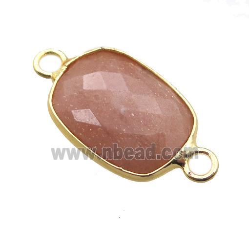 peach Sunstone connector, faceted rectangle