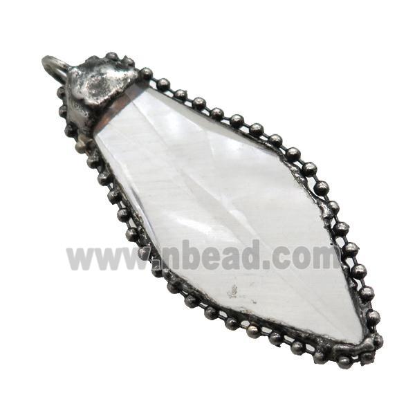 Crystal Glass leaf pendant, black plated