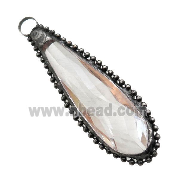 Crystal Glass teardrop pendant, black plated