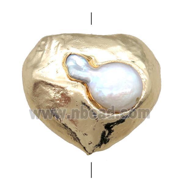 Baroque style Pearl beads, heart, gold plated
