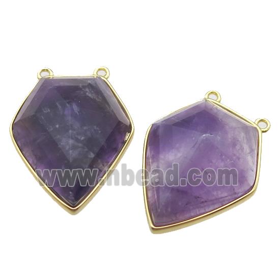 purple Amethyst arrowhead pendant with 2loops, gold plated