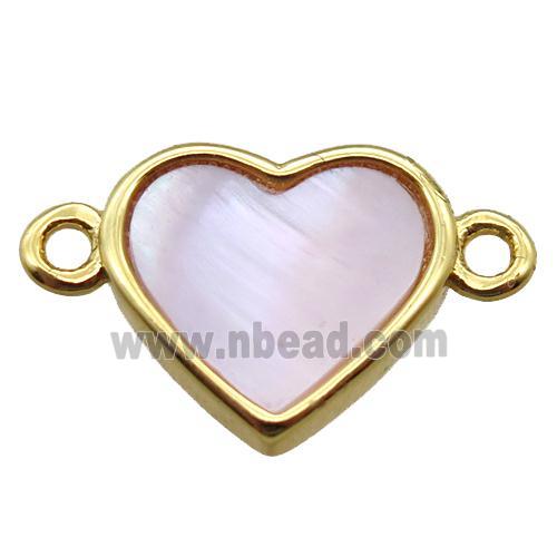 pink queen shell heart connector, gold plated