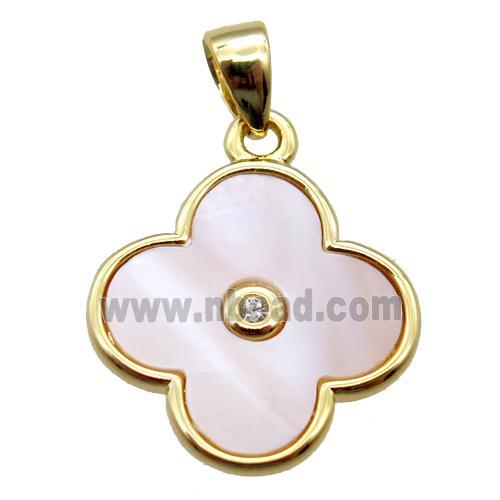 pink Queen Shell clover pendant, gold plated