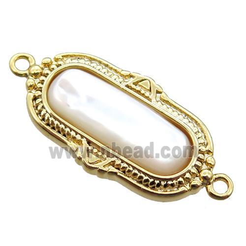 white Pearlized Shell oval connector, gold plated