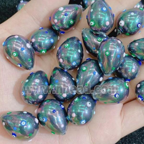 Pearlized Shell teardrop beads with evil eye