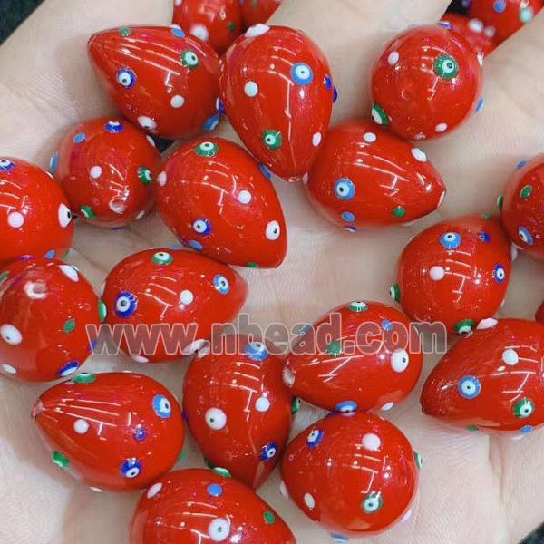 red Pearlized Shell teardrop beads with evil eye