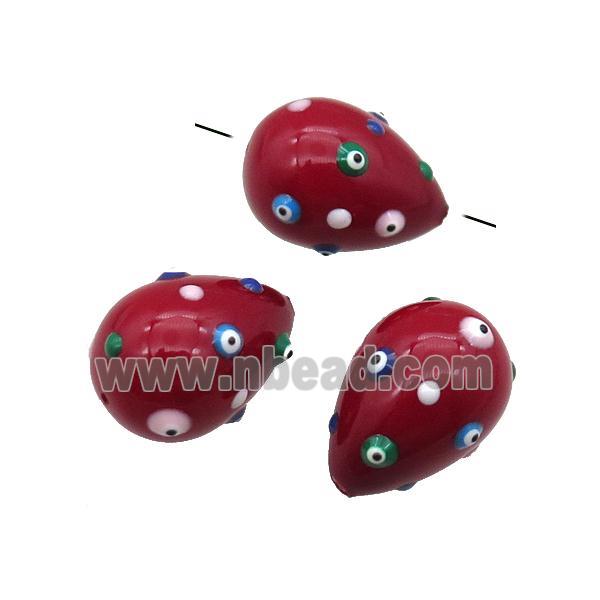 red Pearlized Shell teardrop beads with evil eye