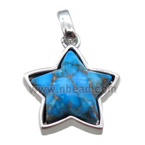 Blue Turquoise Star Pendant Platinum Plated