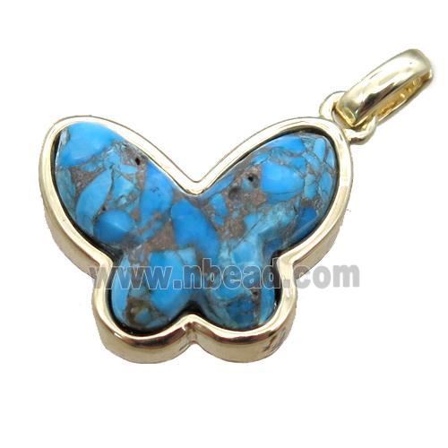 blue Turquoise pendant, butterfly, gold plated