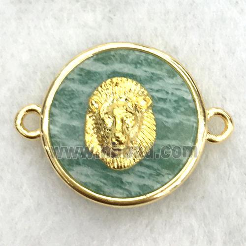 green amazonite circle connector with lionhead