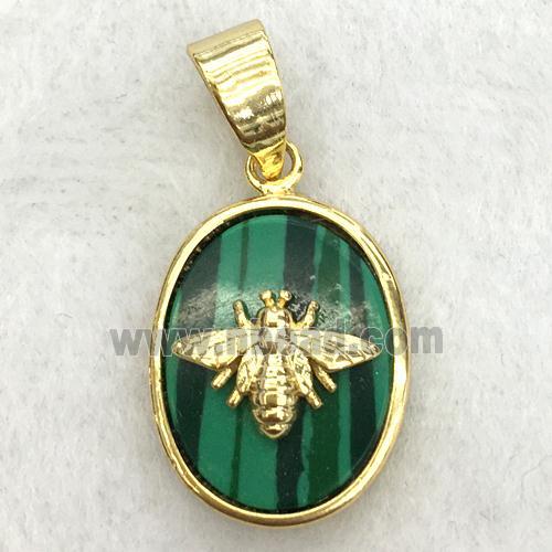 green Malachite oval pendant with honeybee