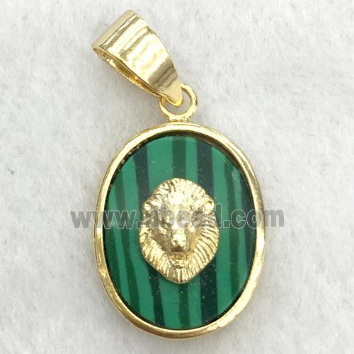 green malachite oval pendant with lionhead