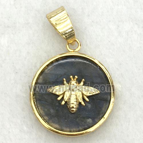 labradorite circle pendant with honeybee