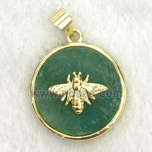 green aventurine circle pendant with honeybee