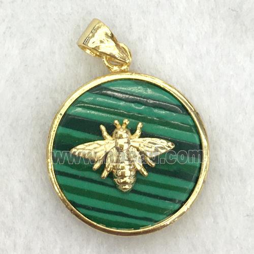 green malachite circle pendant with honeybee charm