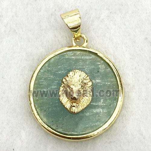 green aventurine circle pendant with lionhead