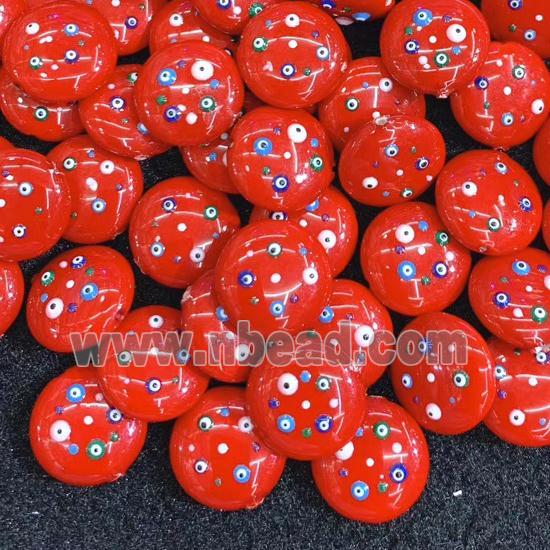 red pearlized shell circle coin beads pave evil eye