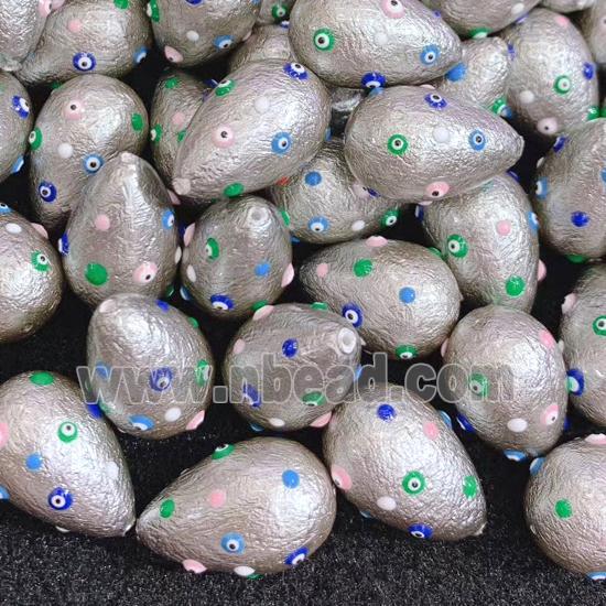 gray pearlized shell teardrop beads pave evil eye