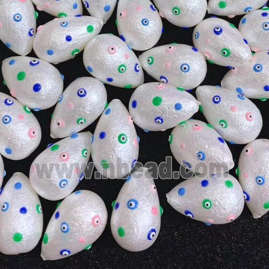 white pearlized shell teardrop beads pave evil eye