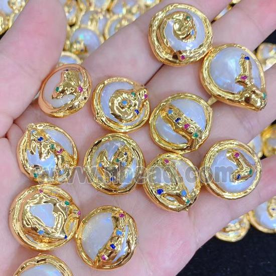 white pearl beads, gold plated, mixed shape