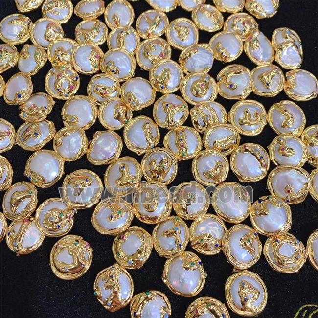 white pearl beads, gold plated, mixed shape