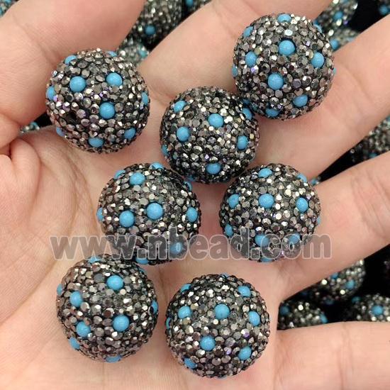 round Clay beads pave rhinestone with turquiose