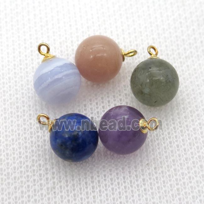 mix Gemstone round ball pendant with 925silver bail