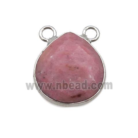pink Rhodonite pendant with 2loops, faceted teardrop