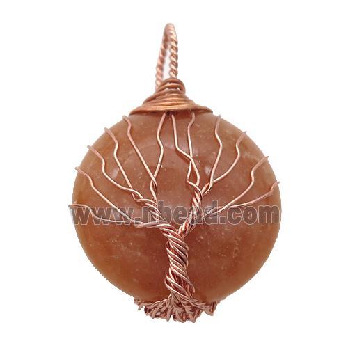 red Aventurine pendant with wire wrapped, tree of life, rose gold