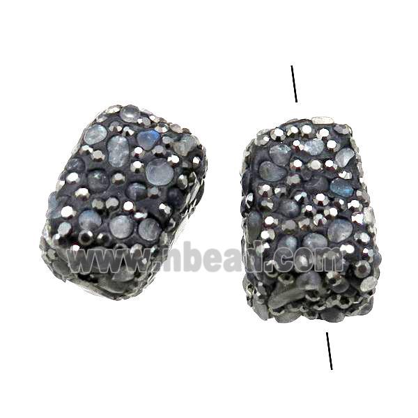 Clay cuboid Beads paved rhinestone with Labradorite