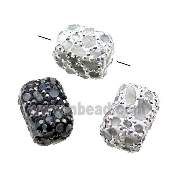 Clay cuboid Beads paved rhinestone with Labradorite, mixed