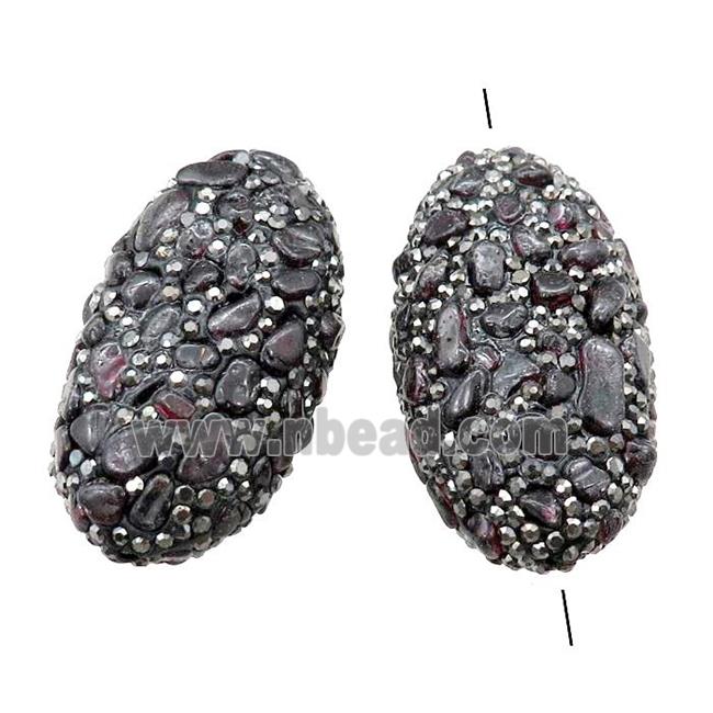 Clay oval Beads paved rhinestone with Labradorite