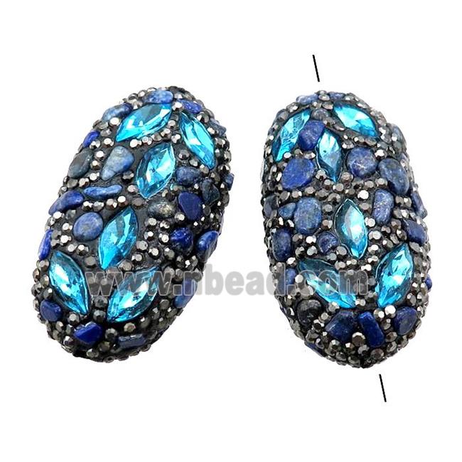 Clay oval Beads paved rhinestone with blue crystal glass