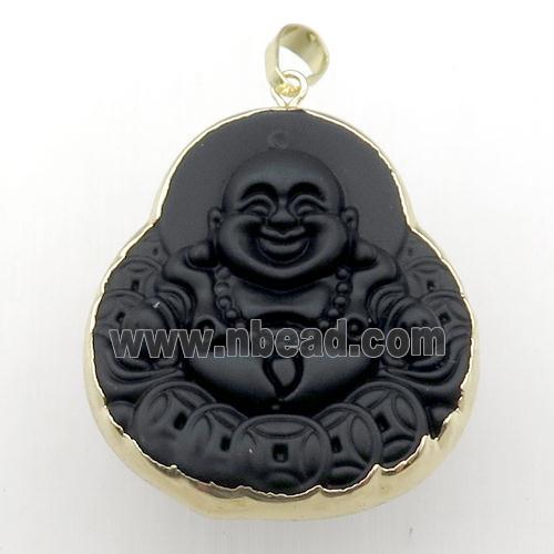 black Jadeite Glass buddha pendant, gold plated