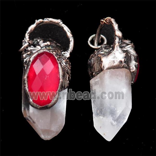 Clear Quartz Crystal pendant, antique red