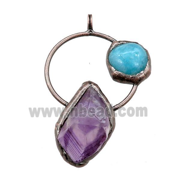 Amethyst pendant with amazonite, antique red