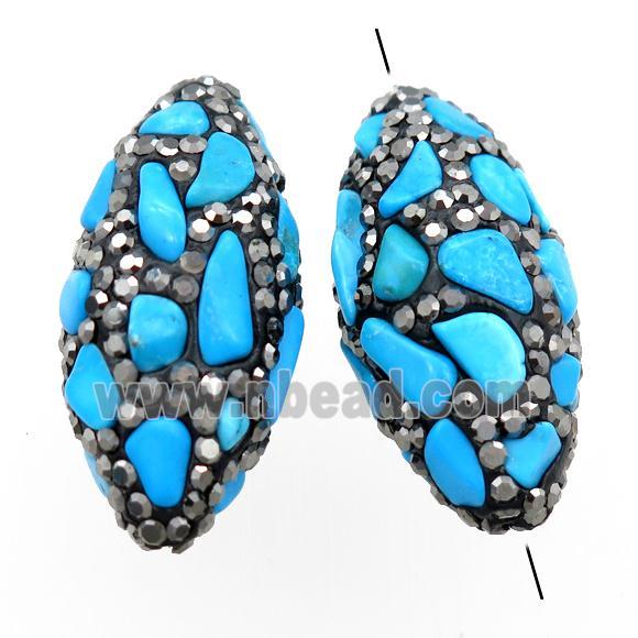 Clay rice beads paved rhinestone with turquoise