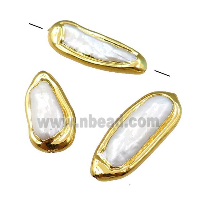 Cultured Pearl Beads, freeform, gold plated
