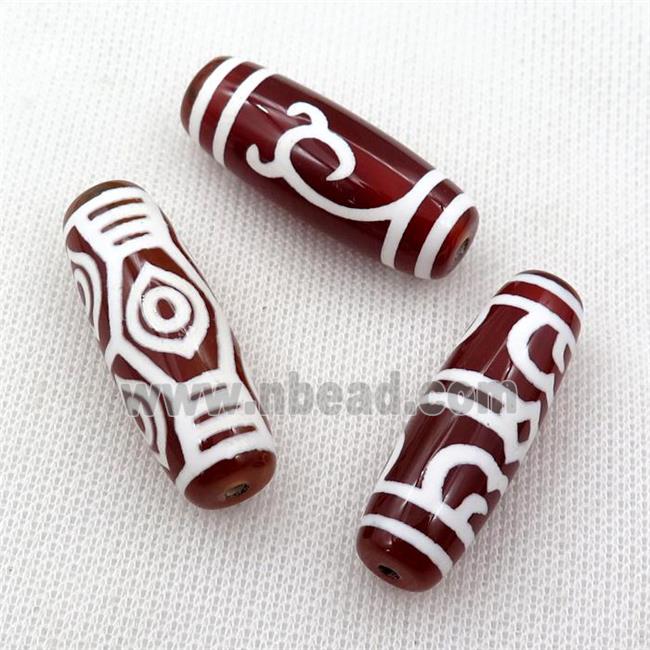 red Dzi Agate barrel beads, mixed