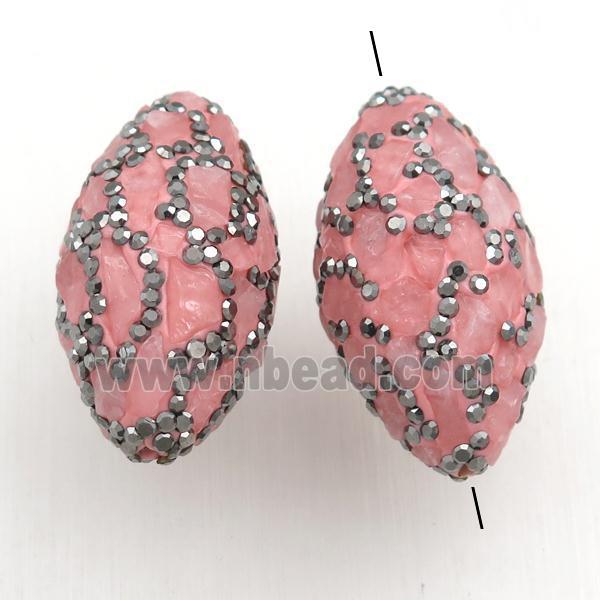 Clay rice Beads Paved Rhinestone with rose quartz