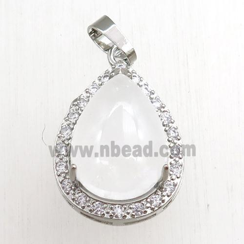 clear quartz pendant paved rhinestone, teardrop, platinum plated